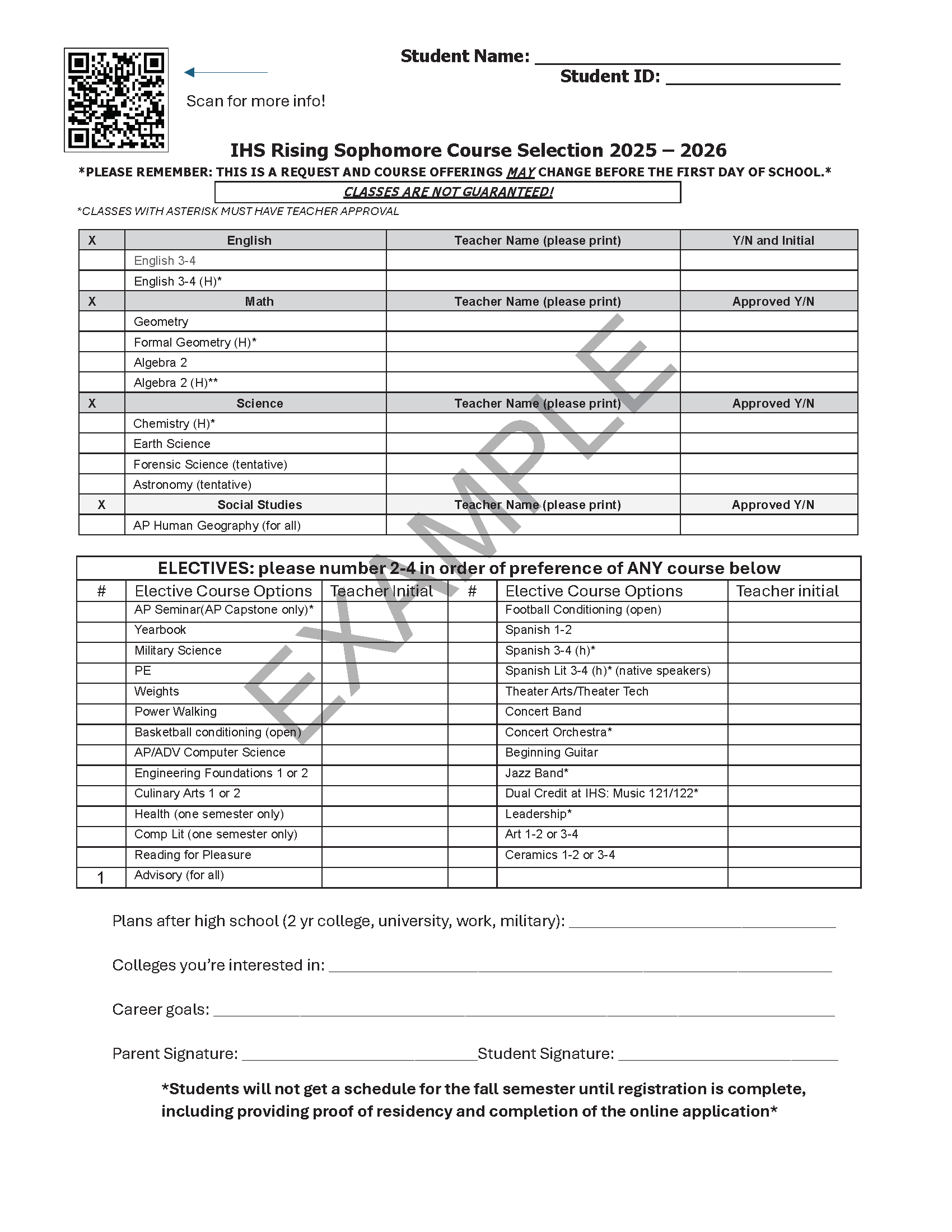 course selections course selections